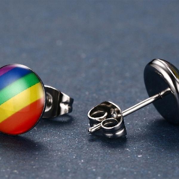 Rainbow Lgbt Rainbow Ear Earrings Round Steel 10Mm