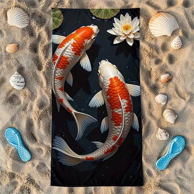 Serviette de Plage Motif Poisson Koi Lotus Protection Solaire et Coupe-Vent Convient pour Piscine Camping Voyage Couverture