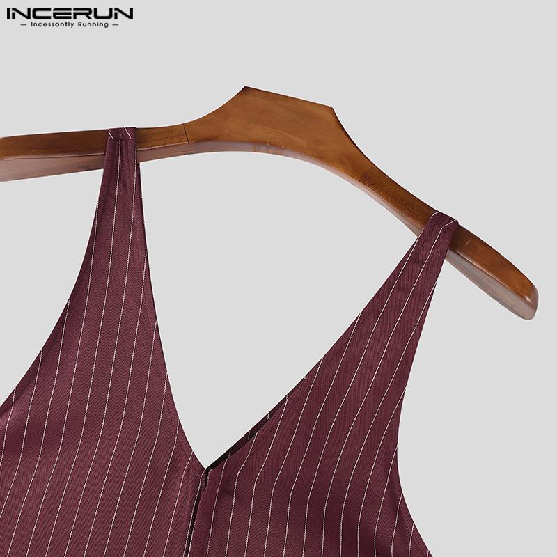 INCERUN Pánské overaly s ramínky bez rukávů s pruhovaným potiskem