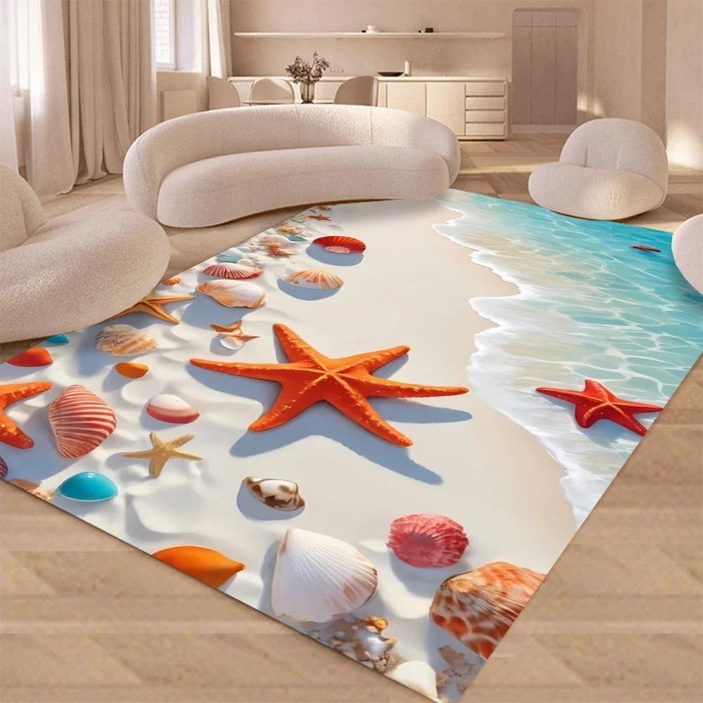 Starfish Beach Shell Sea Star Sand Carpet Rug for Living Room Bedroom Home Sofa Decoration Kids Play Non-slip Floor Mat INS
