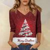 Women's T Shirt CHristmas Print 3/4 Sleeve Daily Weekend Fashion Basic V- Neck Regular Top
