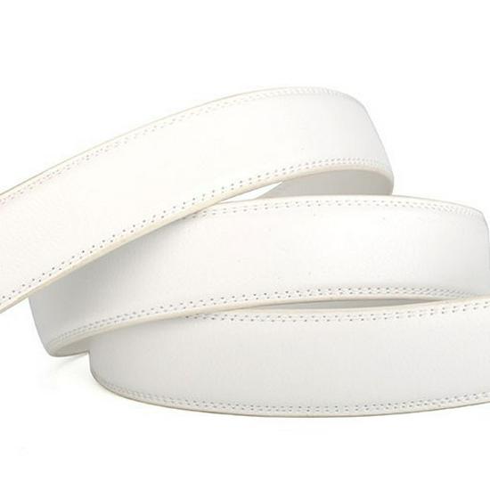 Pánský pásek z pravé kůže, druhá vrstva hověziny, šířka 3,5 cm, bezhlavá automatická přezka, červená/bílá/oranžová.