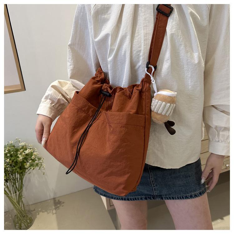 Drawstring Tote Bag Large Capacity Casual Shoulder Bag Canvas Handbag for Women
