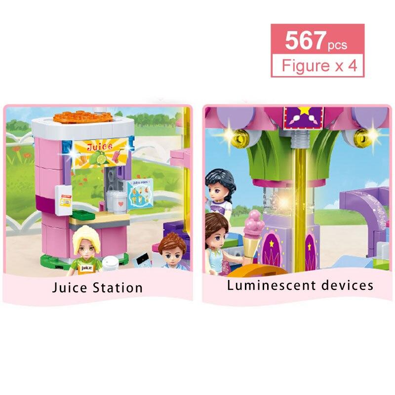 567 stk Fornøyelsespark Jenter Eventyr Karusell Byggeklosser By Street View Merry-Go-Round Murstein Leker For Barn Bursdag