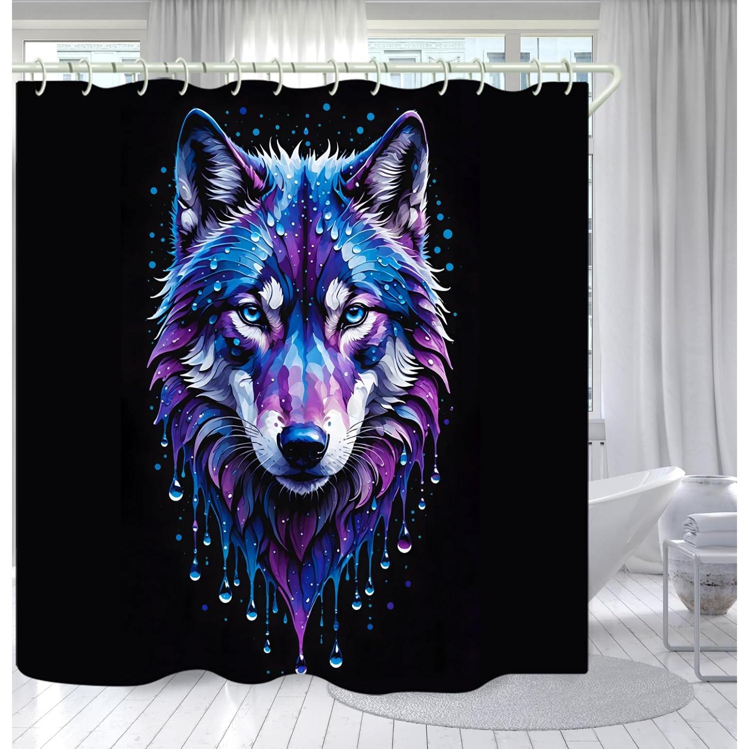 

Bathroom Using A Black Background Wolf Head 3D Shower Curtain, Luxury Bathtub Standard Shower Curtain, Waterproof and Bright Fab 90x180cm