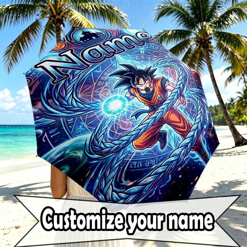 Custom Name Personalized Dragon Ball Z Print Umbrella, Auto Open Close, 8‑Rib Sturdy Frame, Commute Camping Hiking Use, Birthday Gift