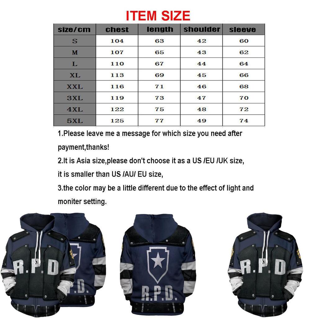 Comfortable Resident Evil Hoodies Leon Scott Kennedy 3d Printed Pullover Cosplay Jacket Coat For All Seasons