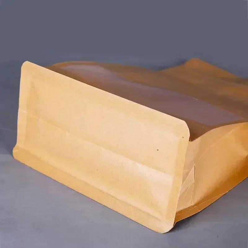 50pcs Widen Side Seal Kraft Paper with Matte Window Stand Up Bag Tea Nut Seal Up Package Bags Moisture-proof Zipper Show Pouch