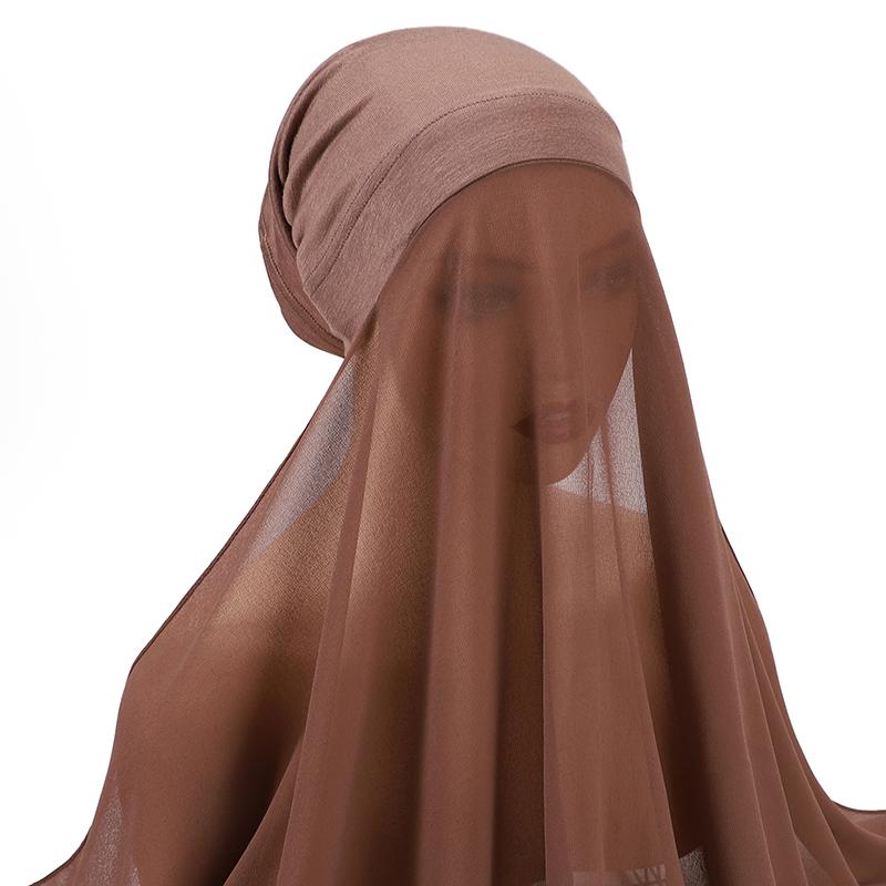 Muslim Women Bonnet + Chiffon Shawl Instant Under scarf Cap Islam Inner Scarf Headband Stretch Hijab Cover Headwrap Turbante