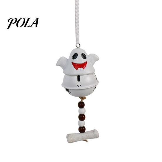 Retro Wooden Bead Decor Halloween Ghost Bell Hanging Decor, Cute Resin Door Ornament with Star Base, Funny Decorations Spooky Festive Hanger for Home