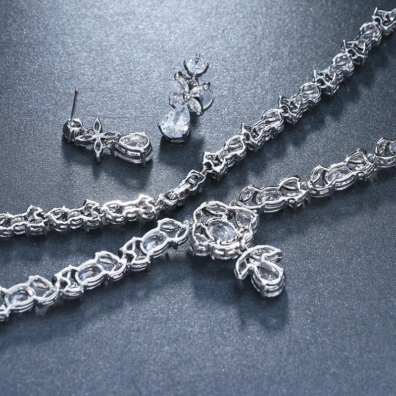 Emmaya conjunto de joias clássicas de cristal para casamento, conjunto de brincos com colar de zircônia cúbica transparente para noivado e noivado