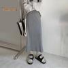 Women Maxi Skirt Elastic High Waist Hip Wrapped Long Skirt Solid Color Casual Knitting Skirt Daily Wear