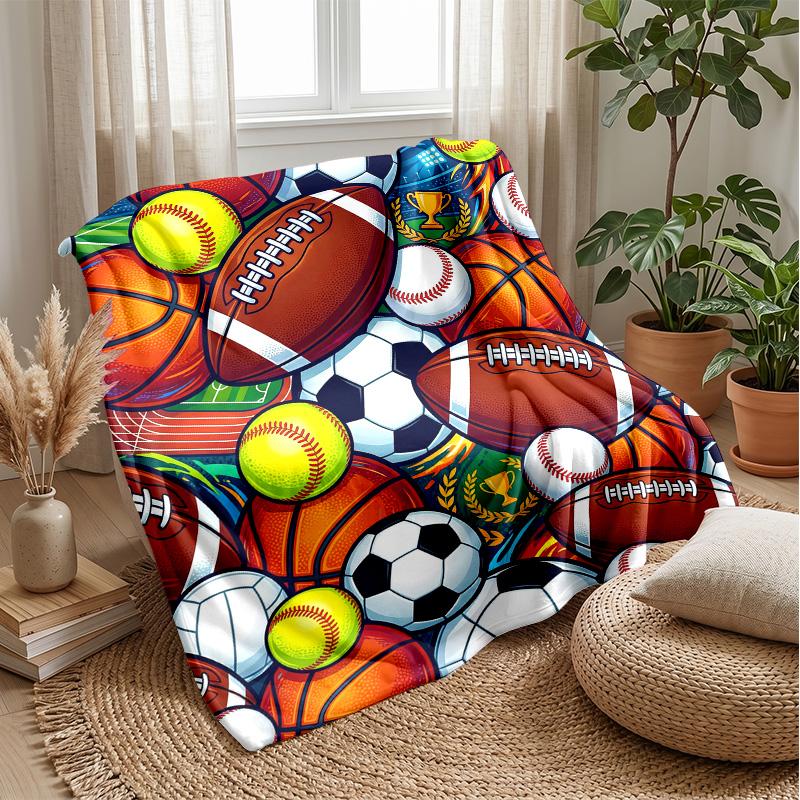Sports Ball Collage Theme Blanket Lightweight Warm Flannel Blanket Decorative Throw Blanket for Home Decoration