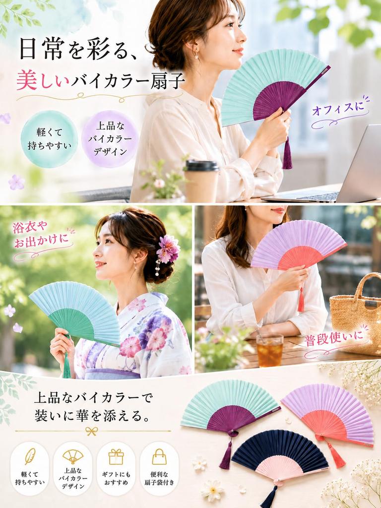 Shoroku fan in a fan A perfect gift for [Nishikawa Shoten] Two-tone byCOLOR, pouch. summer. (Saxophone Blue/Green)