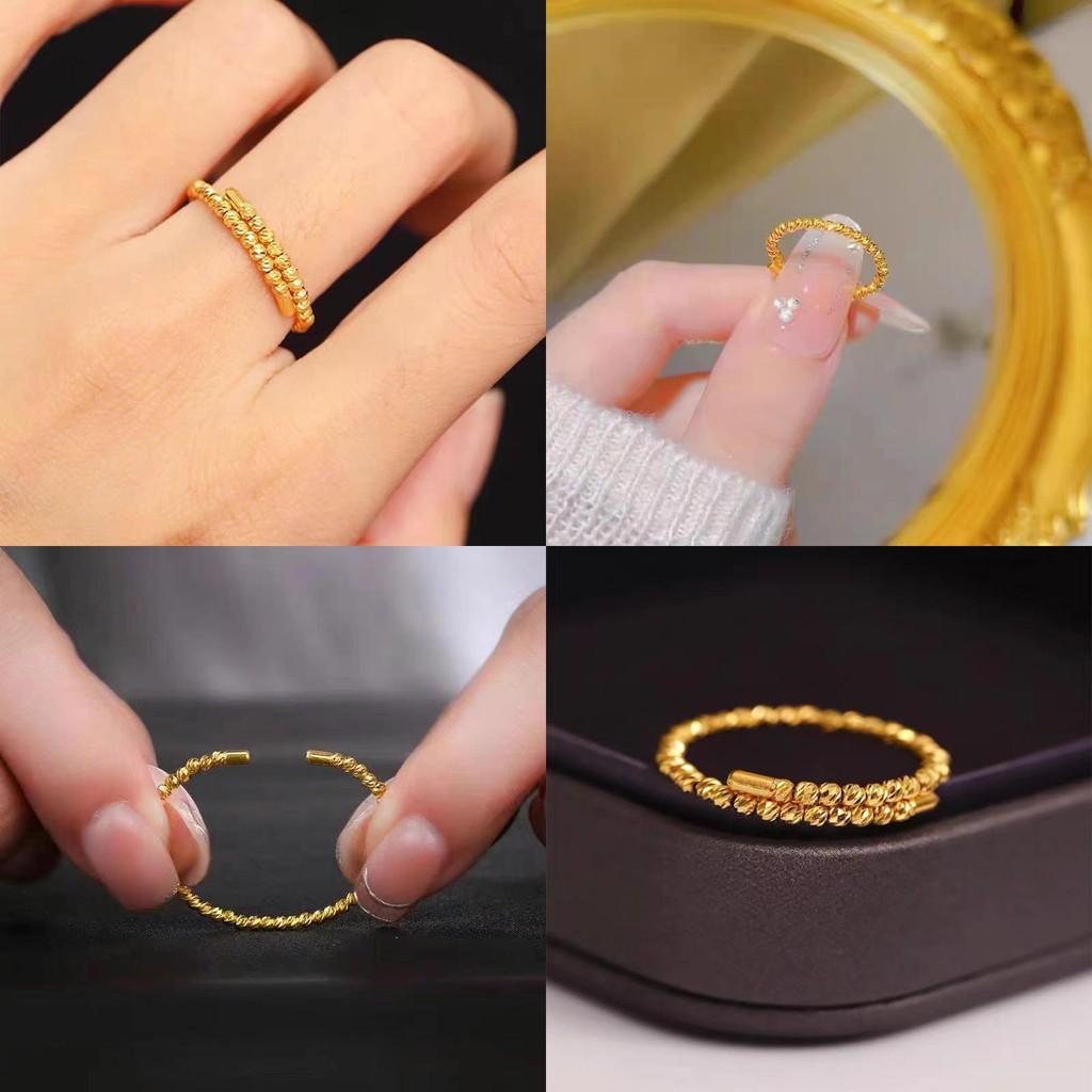 Shimmering Gold Plated Women's Ring With Flexible Design And Unique Geometric Disco Elements