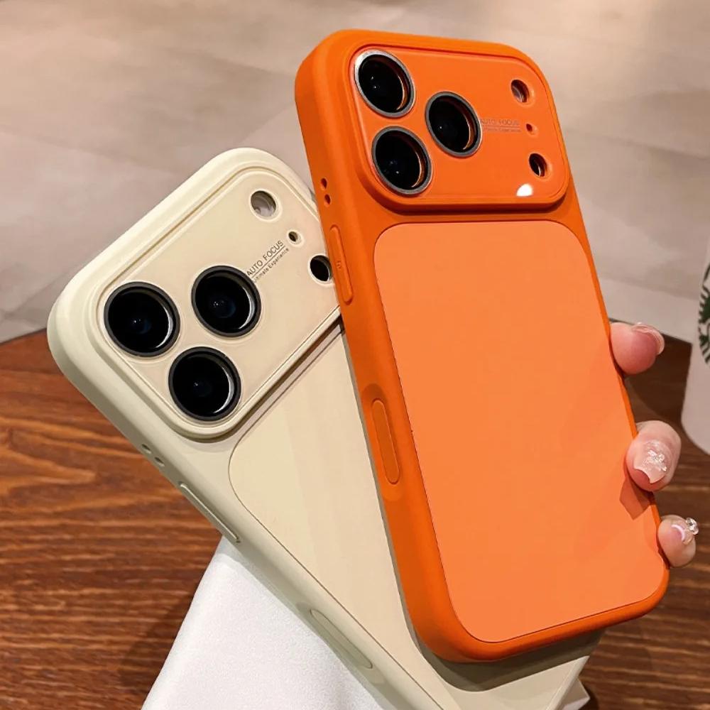 Large Window Candy Pure Color Case for For Iphone 16 17 Pro Max 1 14 13 With Lens Film Liquid Silicone Shockproof PC Cover