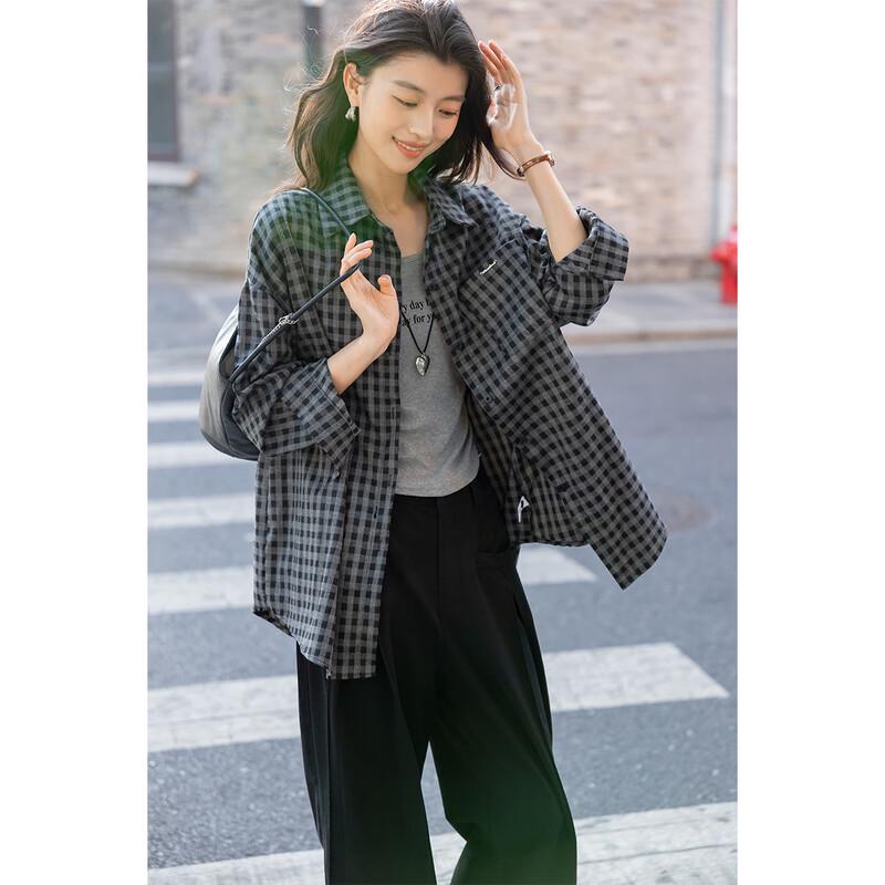 Mokana Korean Style Plaid Long Sleeve Shirt & Vest Women's Set