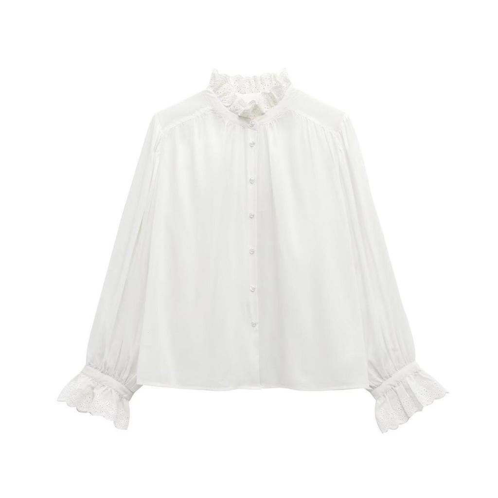 Women's 2025 Spring/Summer European & American Fashion Breathable Embroidered Single-Breasted Top Shirt