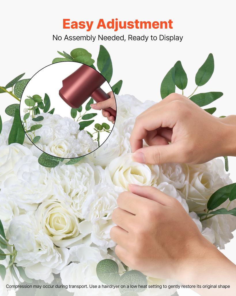 VEVOR Flower Balls Arrangement Bouquet 10 PCS, 450 Mm Diameter Artificial Flower Balls Wedding White Roses Centerpieces