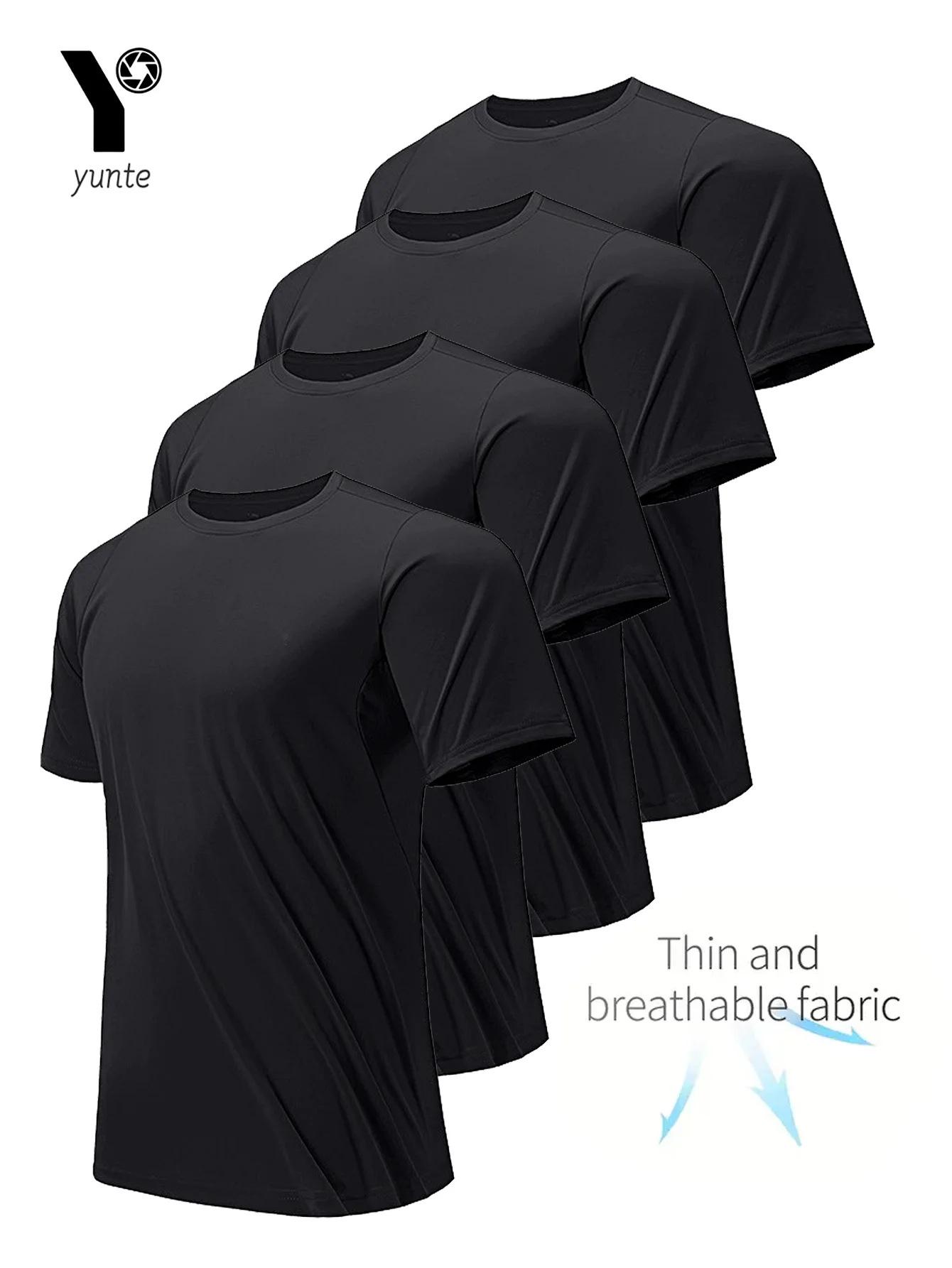 

4-Pack Men s Round Neck Black T-Shirts - Breathable, Sweat-Wicking, Ideal for Gym & Running, European & American Styles XL