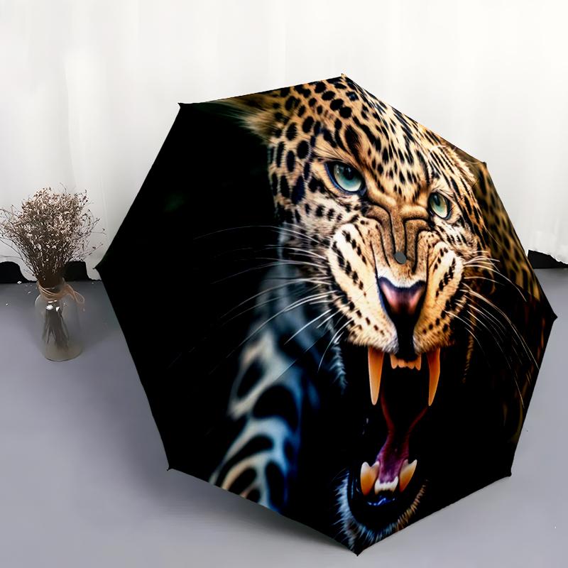 

1pc leopard Theme pattern Umbrella Portable Folding Umbrella Iron Frame Hole Bone Structure Outdoor Home Umbrella разноцветный