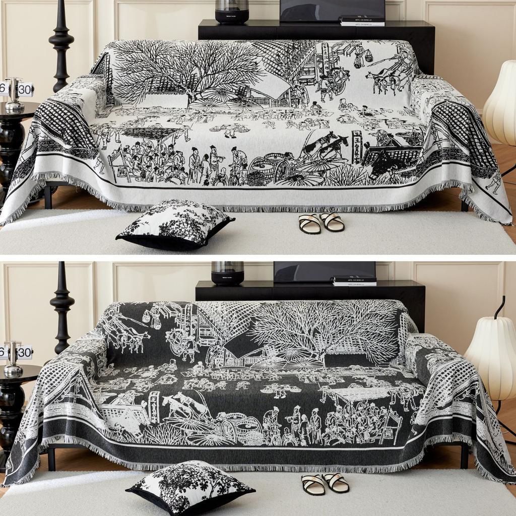 Neuer chinesischer Stil High-End Sofa Handtuch Chenille Sofaüberwurf Stoff Vier Jahreszeiten Anti-Katzenkratzer Doppelseitige Sofadecke