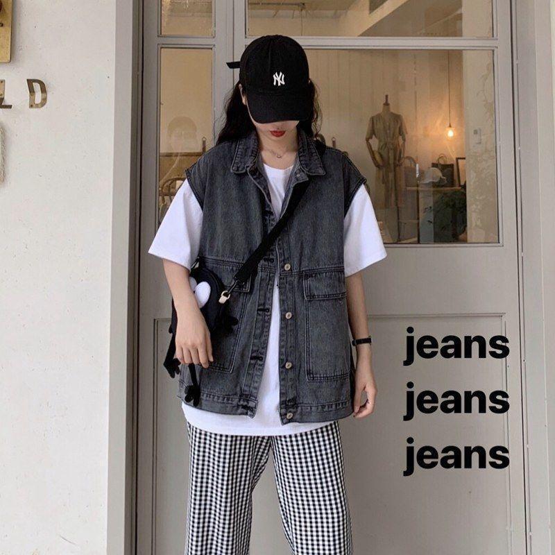 

Женский джинсовый жилет в корейском стиле — осенний облегающий крой, повседневный стиль Харадзюку, универсальная мода L