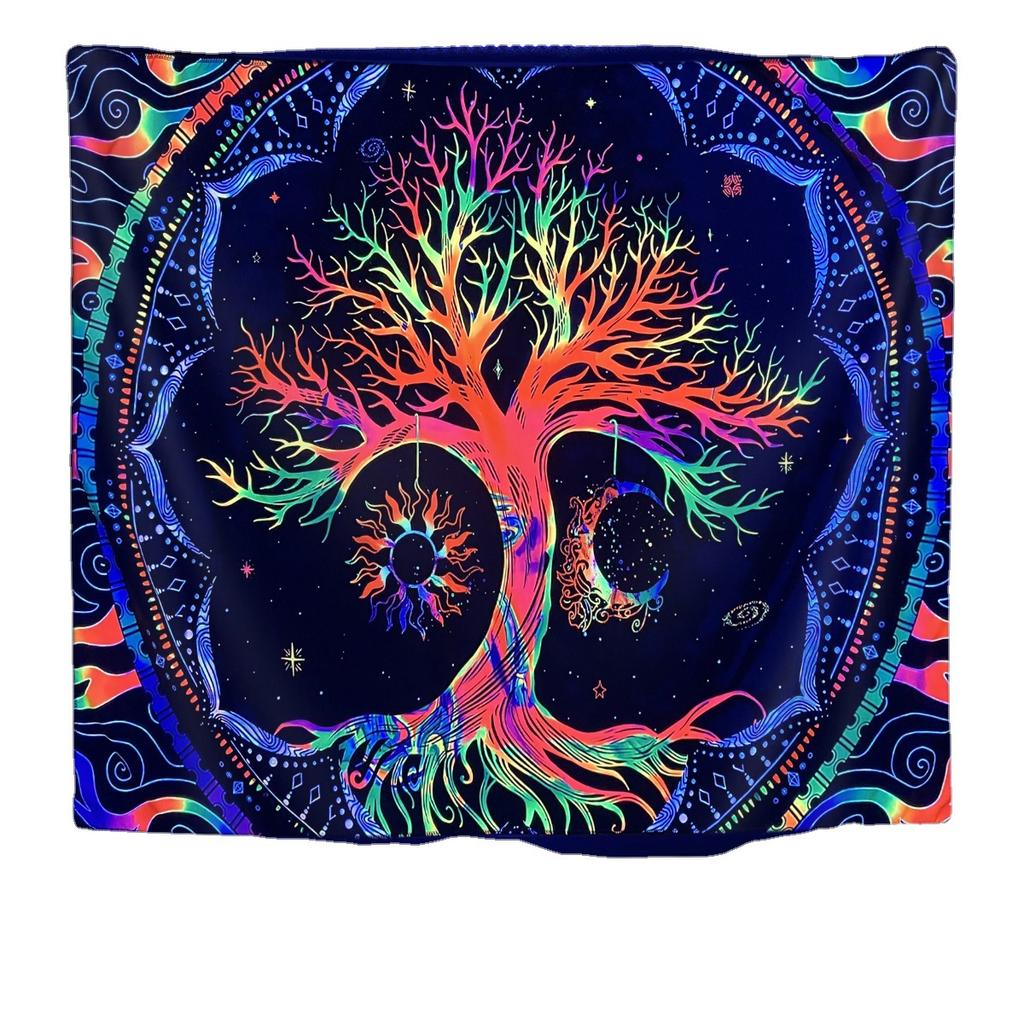 Fluorescent Tapestry UV Night Light Game Controller Mandala Tree of Life Home Room Hanging Cloth T