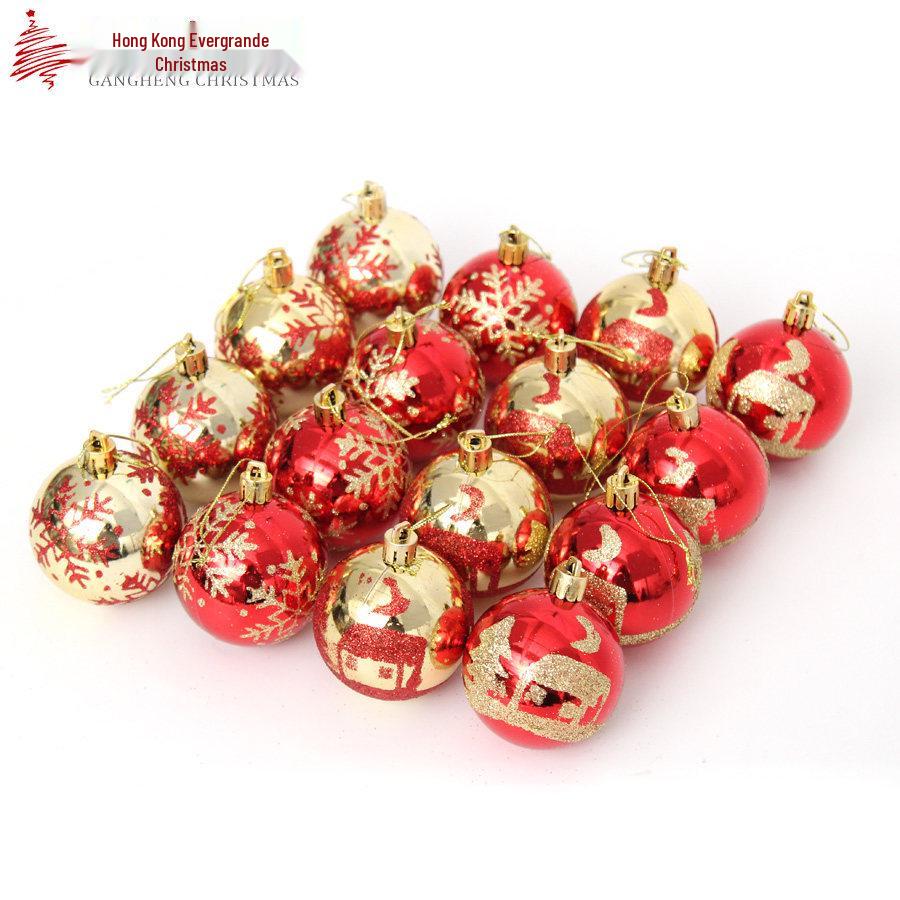 Set of 16 Painted Christmas Ball Ornaments - 4cm, 6cm, 8cm - Shiny Decorative Hanging Baubles