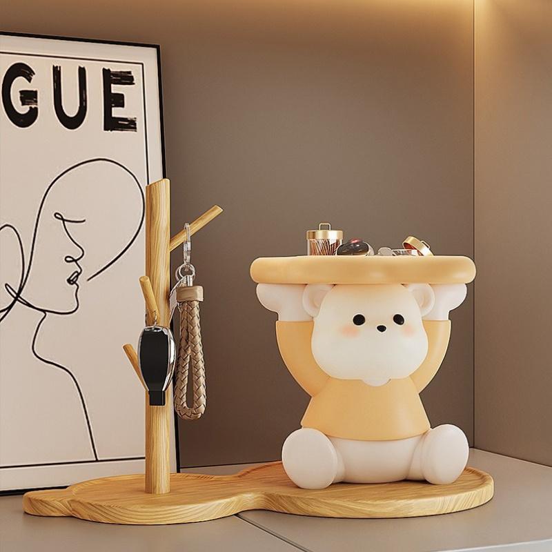 1pc Cute Bear Figurine with Tray,Resin Decorative Storage for Keys,Coins,Small Items, Abstract Design, , Perfect for Living Room, Bedroom, Office