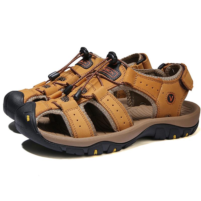 Sommer Herren Atmungsaktive Sandalen Damen Strand Freizeitschuhe Dicke Sohle Geschlossene Zehen Aquaschuhe zum Wandern Angeln Sandalen Herren Leder
