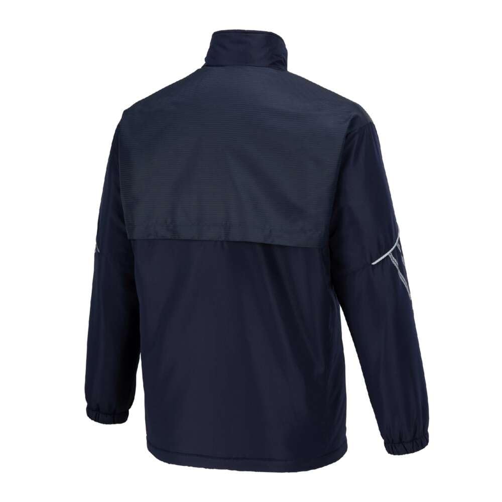 Mizuno Breath Thermo Training Warmer Jacket with and Windproof Deep Navy and Silver MC-LINE Wear, Moisture-Wicking, Heat-Generating, Water-Repellent,
