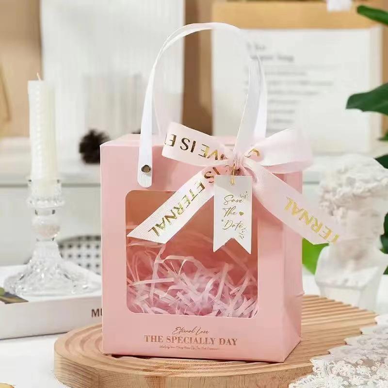 Transparent Handheld Gift Box for Birthdays & Weddings - Ideal for Candy, Lipstick, or Cosmetics in Red Nude