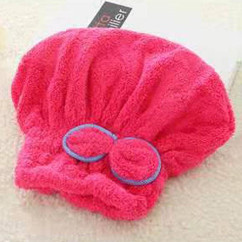 Coral Fleece Absorbent Quick-Dry Hair Towel Cap with Bow