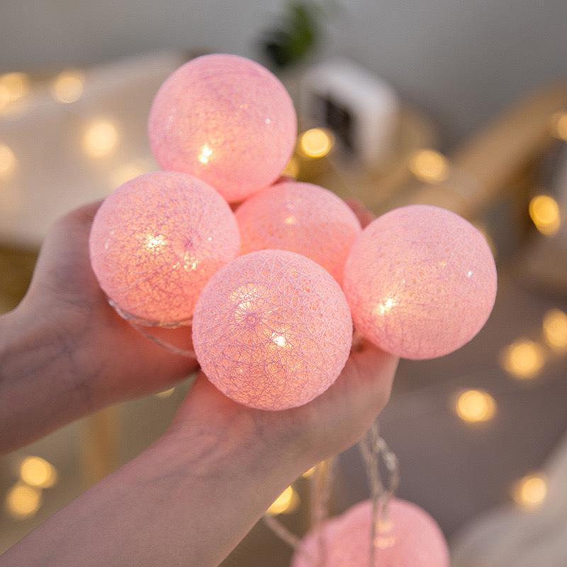 LED Cotton Ball Fairy Lights - Round Atmosphere Lights for Children's Room & Valentine's Day Flower Decor