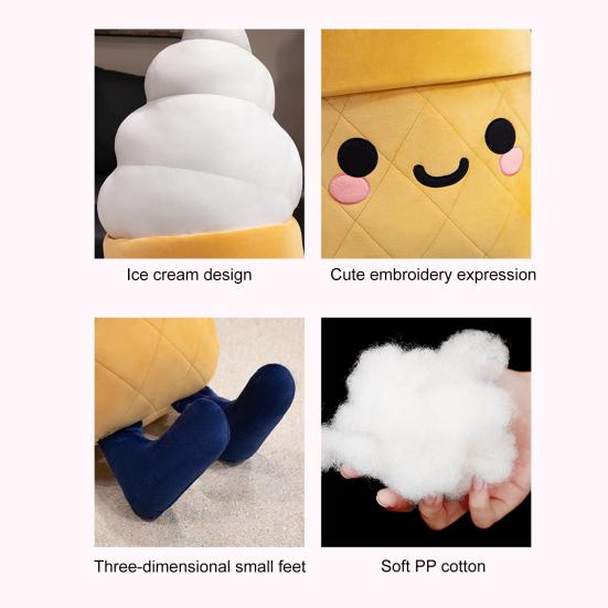 Ice Cream Plush Pillow 30/60/100cm Cute Stuffed Doll for Girls Lumbar Nap Support Soft Hugging Body Pillow for Bed Dorm