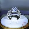 Copper High Quality Fashion Double Ring For Couple White Zircon Super Flash Ring Birthday Party Jewelry Gift