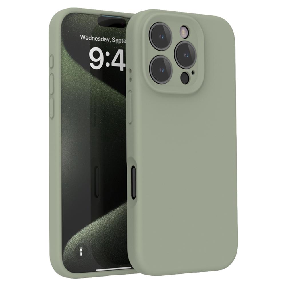 

For iPhone 16 Pro Case PC+Liquid Silicone Protective Phone Cover with Microfiber Lining Green