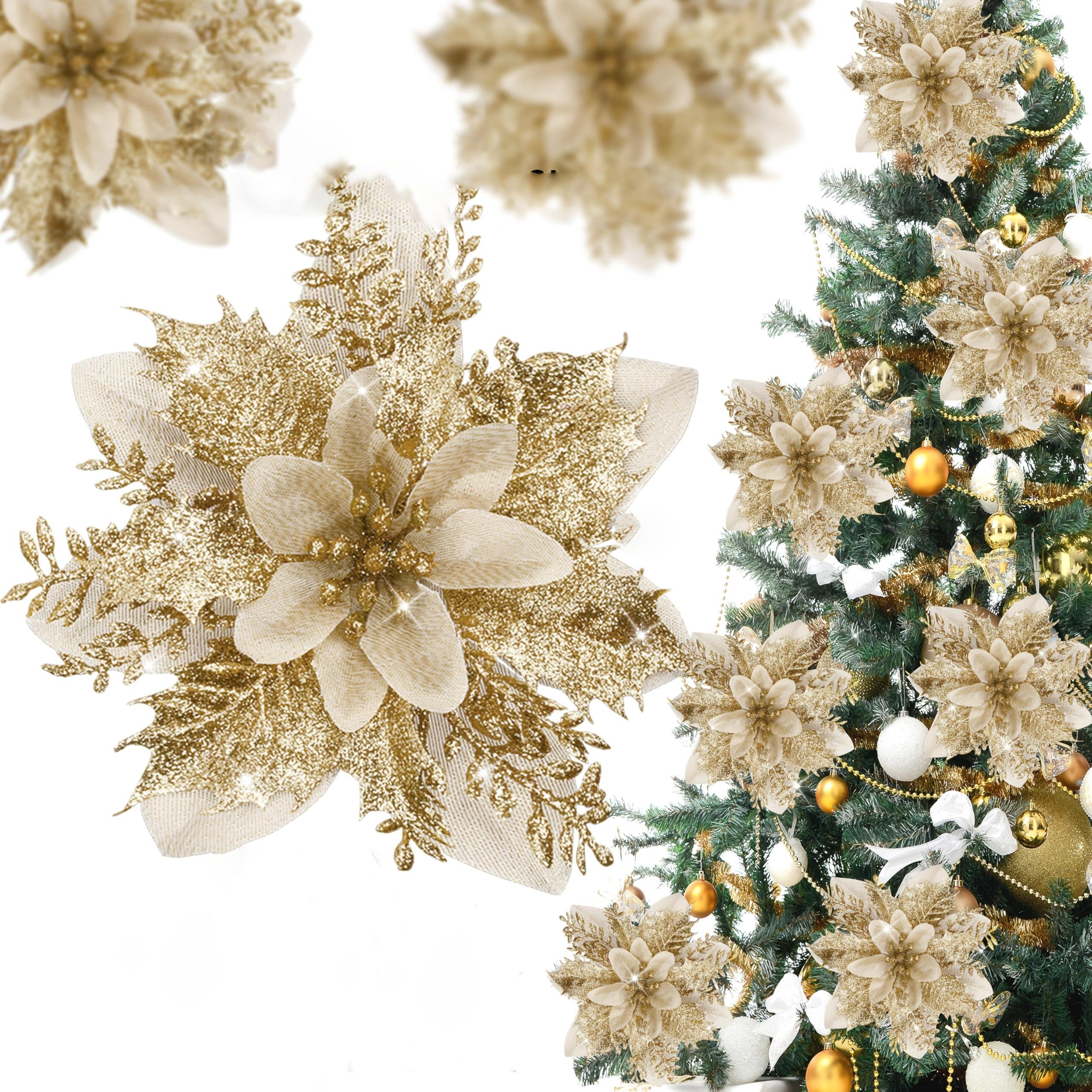 

5/10Pcs Artificial Flowers Christmas Decoration Fake Flowers for Home Decor Christmas Tree Ornaments New Year 2025 Accessories 5Pcs