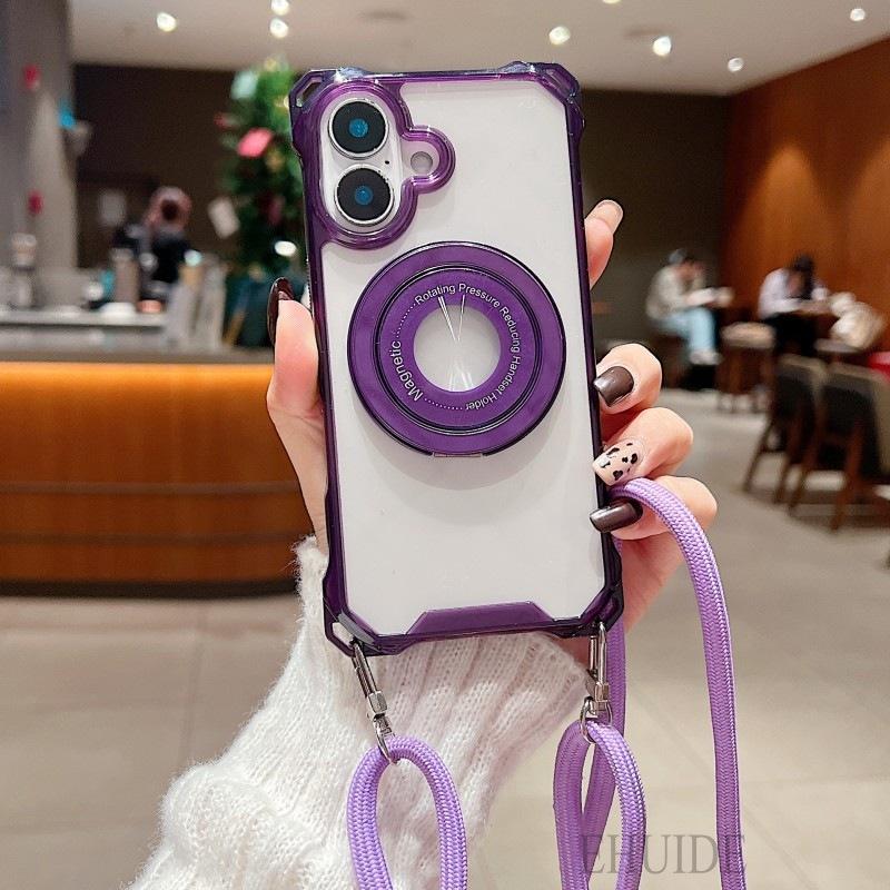 

360 Rotation Magnetic Metal Ring Stand Case For Samsung Galaxy S26 S24 FE S25 Ultra S22 S23 Plus Crossbody Lanyard Strap Cover S24