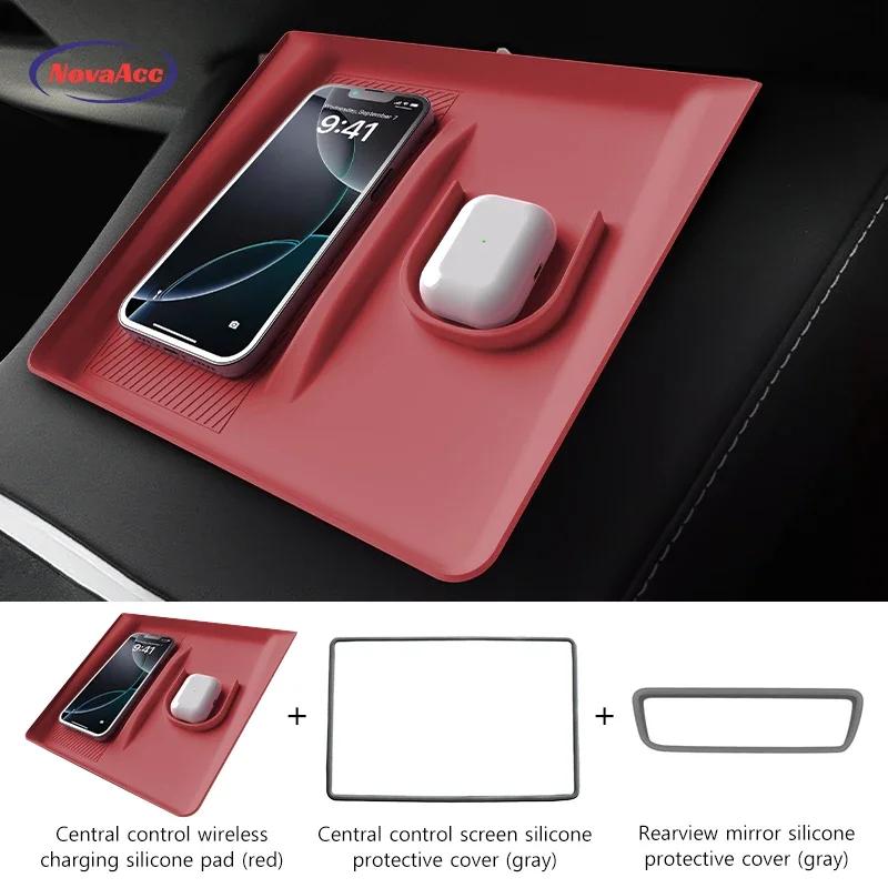 Car Interior Silicone Protective Cover For Tesla Model Y Juniper 2025 Central Control Display Rearview Mirror Protective Cover