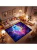 Halloween Holiday Party Casual Floor Mat with Black Background with Colorful Ghost Decorations for Living Room