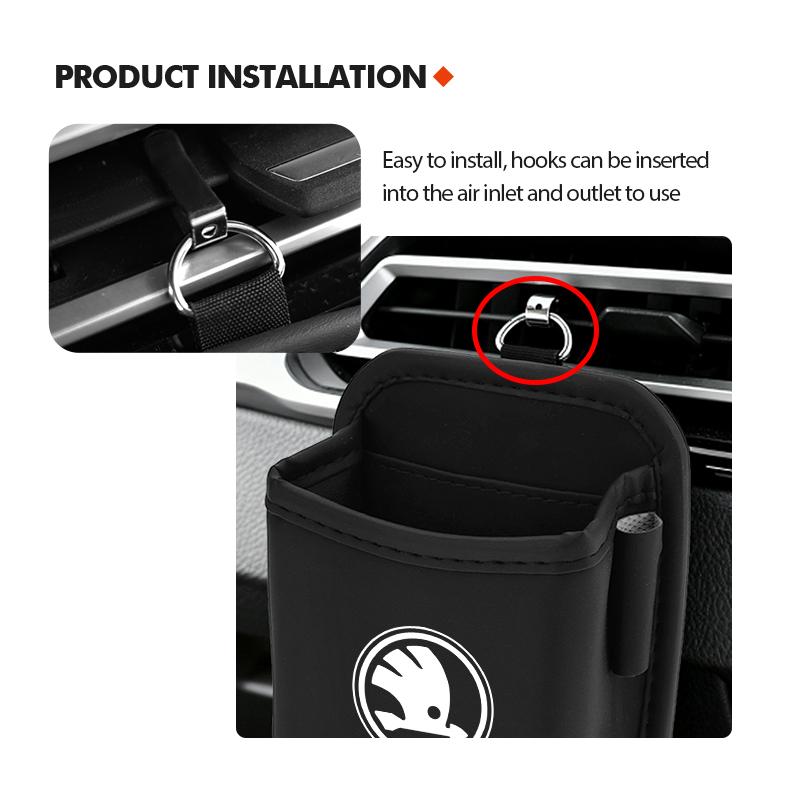 cqmes7 For Skoda Car Air Outlet Storage Box Hanging Phone Lipstick Lighter Organizer Bag Holder Rapid Octavia Derivative Enyaq-iV