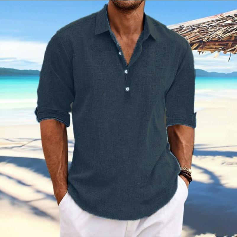 Men's Large Size Solid Color Shirt Linen Lapel Long-sleeved Casual Shirt Men's Breathable