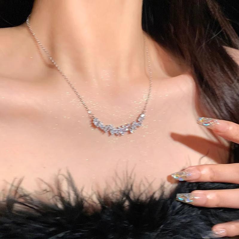 Wisteria Flower Full Diamond Titanium Steel Necklace Zircon Pendant Design High Sense Light Luxury Collarbone Chain Neck Chain Wholesale