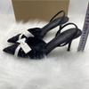 Fashion Fashion Black Sequined Mesh Bowknot Women Pumps Elegant Pointed Toe Office Lady High Heels Summer Sexy Slingbacks Sandals Shoes