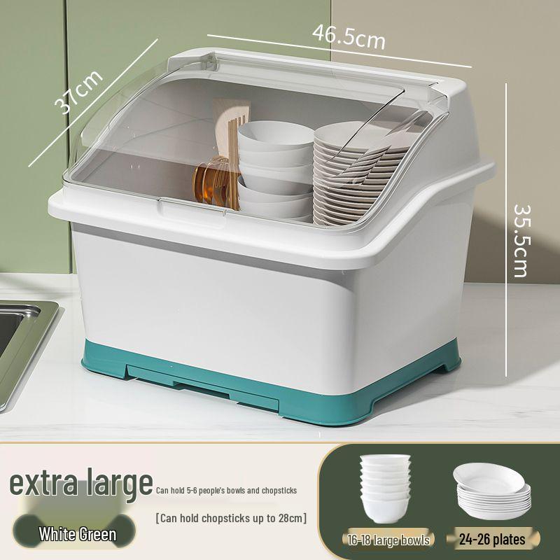 Bowl & Chopstick Storage Box with Lid - Kitchen & Dorm Use, Plastic with Drainage, Bowl & Plate Shelf Organizer, Cabinet Bowl Rack