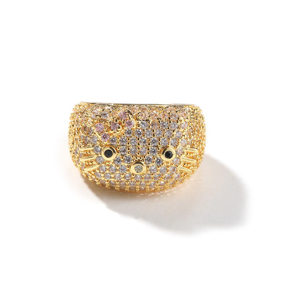 Cute Cartoon Gold Cat Ring Light Luxury High-end Copper Inlaid Zircon Fashion Ring Personalized Jewelry
