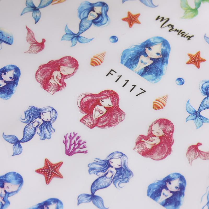 1 Sheet Holographic Jellyfish Dolphin Nail Art Stickers 3D Mermaid Ocean Shell Nail Decals Adhesive Ocean Beach Designs Nails