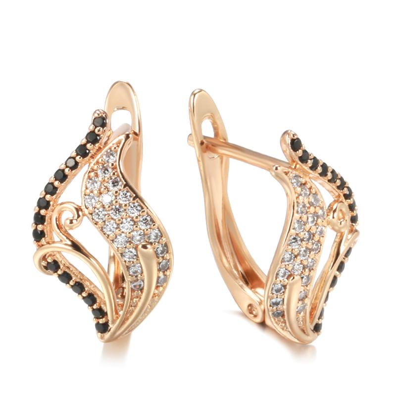 New Rose Gold Color Bling Black Natural Zircon Leaf Earrings Elegant Wedding Jewelry Fine Daily Women Earrings